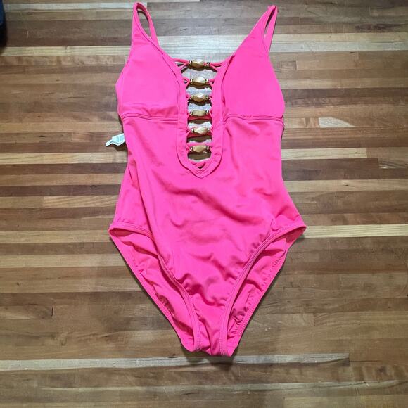 Bleu rod beattie Kore Low Neck Lace Down 1 peice swimsuit, Pink 4 - Picture 5 of 9